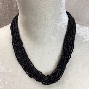 Vintage multi strand Black Beaded Necklace